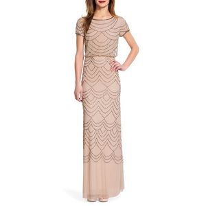 Adrianna Papell Short Sleeve Beaded Blouson Gown